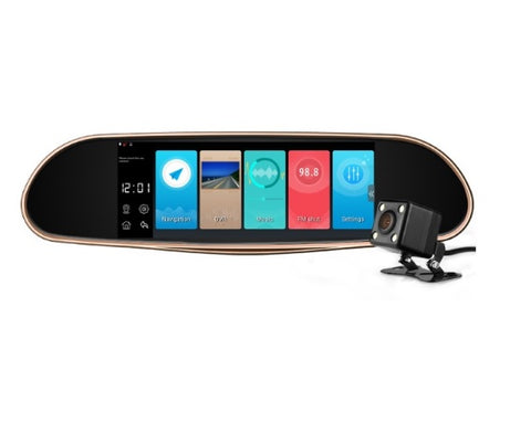 Espejo Retrovisor 7" táctil con Cámara de Retroceso y Frontal DVR, Android, GPS, Bluetooth para Auto