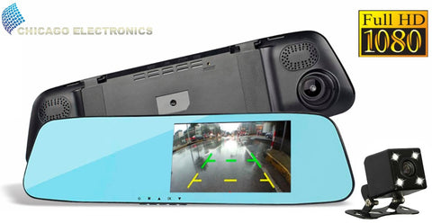 Espejo Retrovisor 5" DVR con Cámara de Retroceso y Frontal de Auto Full HD